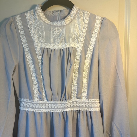 Vintage Lolita  Coquette Grey and White Lace Trim Tea Dress, size Small - Picture 5 of 8